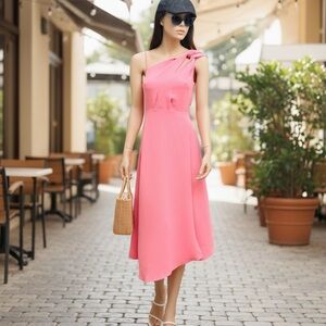 REISS Women’s One-Shoulder Asymmetric Pink Midi Dress Size 4